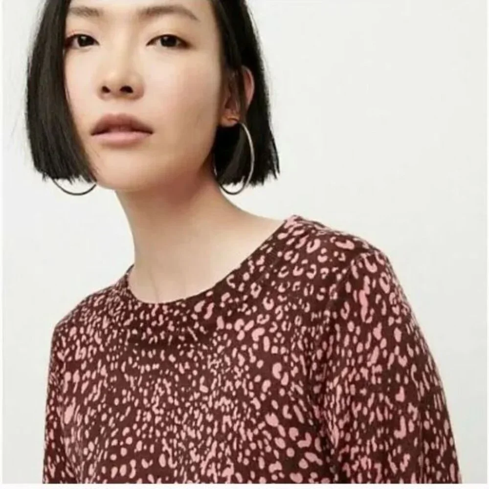 J. Crew Animal Print Crewneck Sweater Brown and Pink Size Small